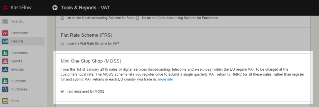 VAT MOSS Settings