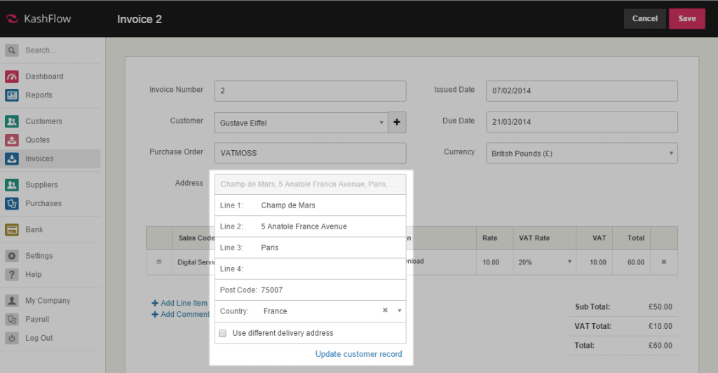 Country on an invoice